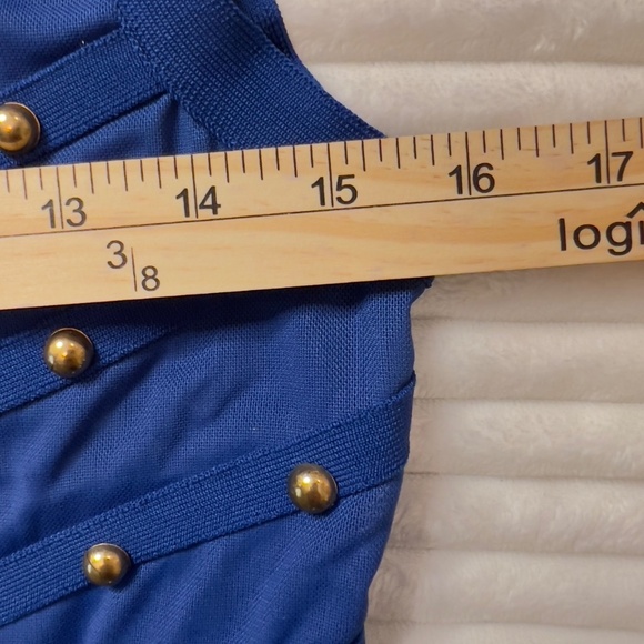 # A234  FT INC  Blue Studded Bodycon Dress Sheer Mesh Cocktail Chic  NWT M - Picture 4 of 8